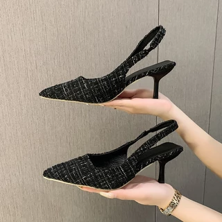Sandálias de salto alto estilo pequeno estilete bico fino sapatos deslizantes