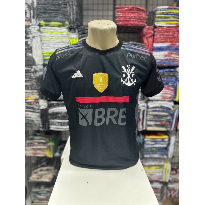 Camisa Camiseta 2023/2024 de Time Futebol Flamengo Preta Remo ...