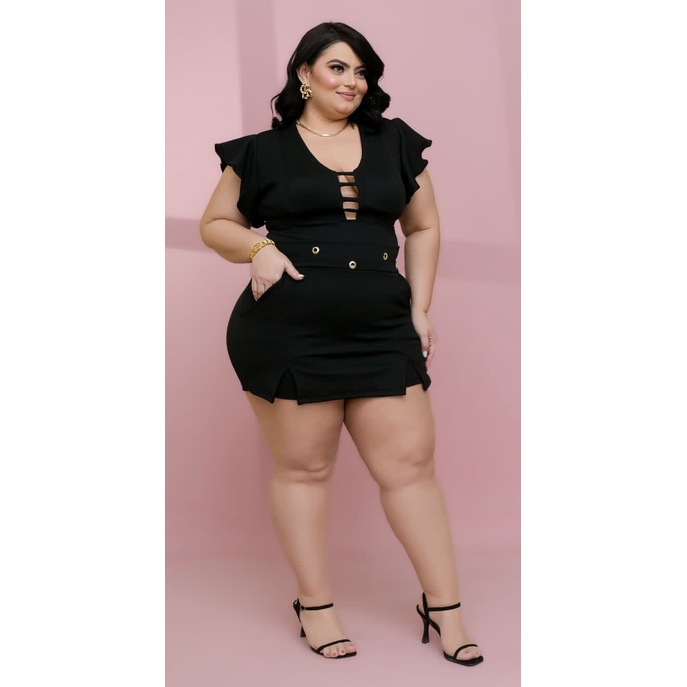 Shorts Jeans Plus Size Feminino Cintura Alta Meia Coxa Destroyed