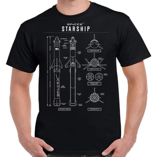 Camiseta SpaceX Starship Blueprint 4XL , 5XL , 6XL , Algodão Masculino