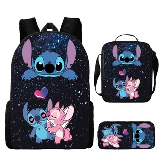 Stitch Machilas Saco Escolar Infantil Conjunto Masculino/Estojo De Lápis De Almoço 3 Peças (TT)