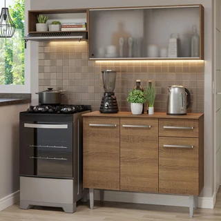 Armário de Cozinha Compacta 165cm Rustic Emilly Madesa 03 em Oferta na Shopee