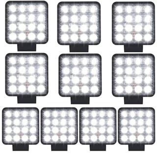 Kit 10 Farol Milha 16 Led 48w 12v/24v Quadrad Off-road 6000k Reforçado Agrícola Caminhão carro Barco Resistente a agua