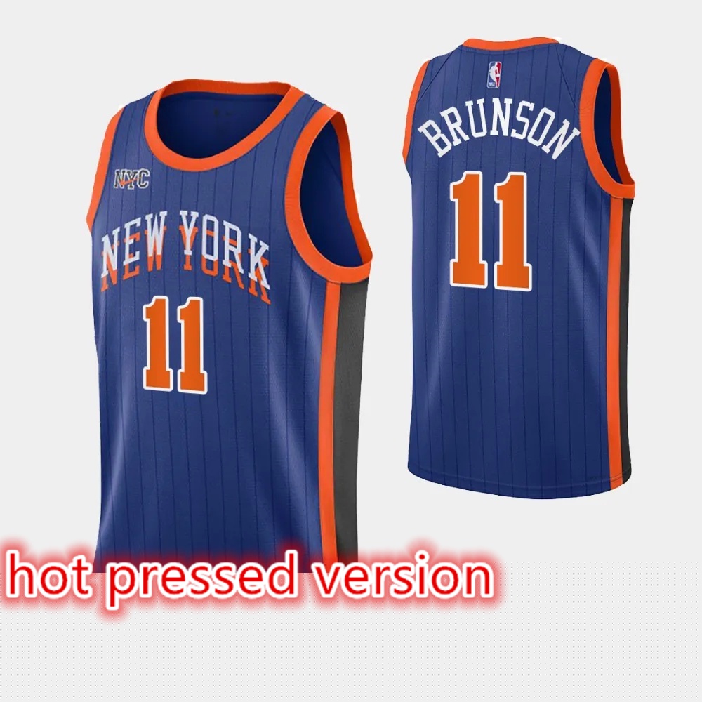 2023-24 Novos Knicks Originais Masculinos De Nova York # 11 Jalen Brunson  Jersey City Edition HH Azul Prensado A Calor