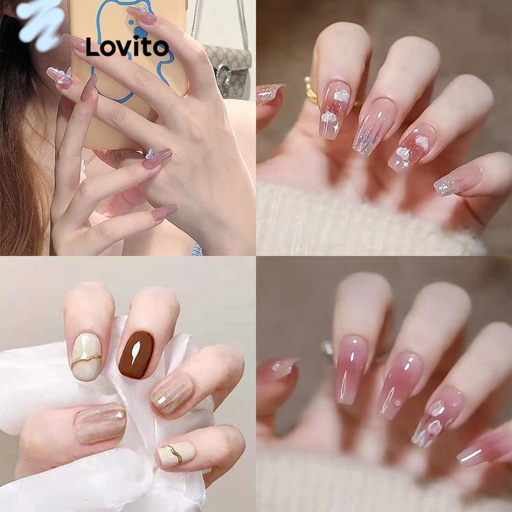Lovito Beleza Unha Postiça Feminina de Ano Novo Chinês Ins Y2K à Prova d'Água Relevo 3D LBT01046