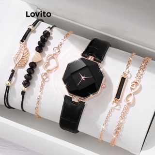 Lovito Conjunto De Relógio E Pulseira Casual Simples Com Coração Recortado E Pulseira De Quartzo Para Mulheres LCS05086