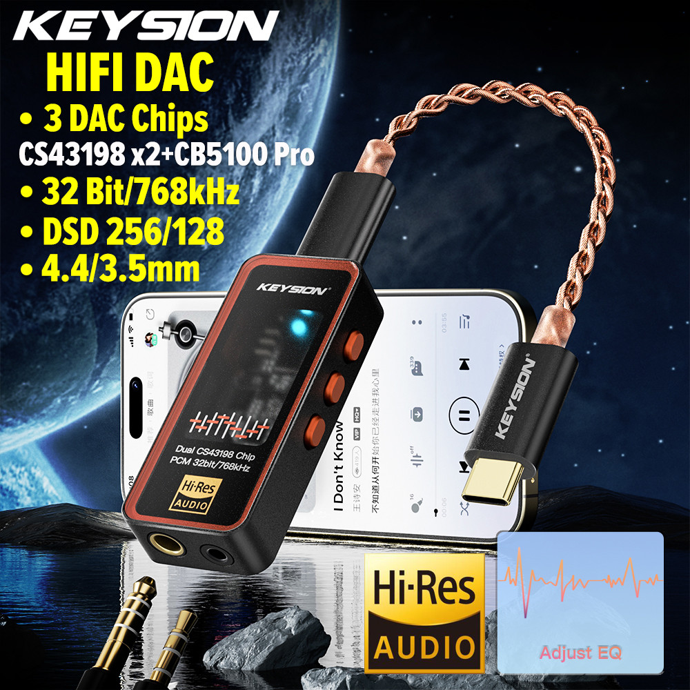 KEYSION Duplo CS43198 DAC Áudio HiFi Decodificador 768KHz DSD256 Tipo-C ...