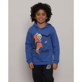 Blusão Moletom Infantil Naruto Com Capuz Azul