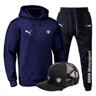 Camiseta Camisa Moletom Bmw Masculino Conjunto De Frio + Calça + Boné. Massuca Store Premium Pronta Entrega