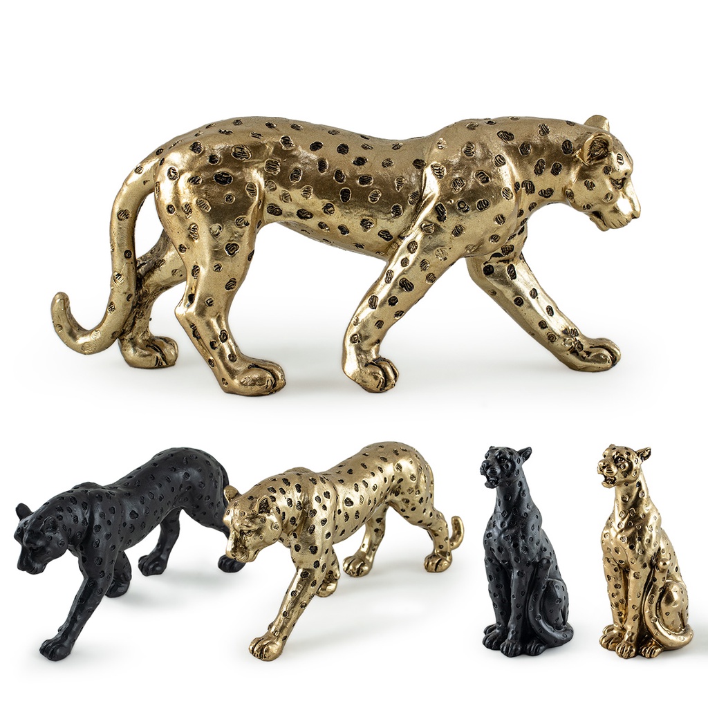 Escultura Leopardo Selvagem Decorativo Estátua Em Resina 15x7cm
