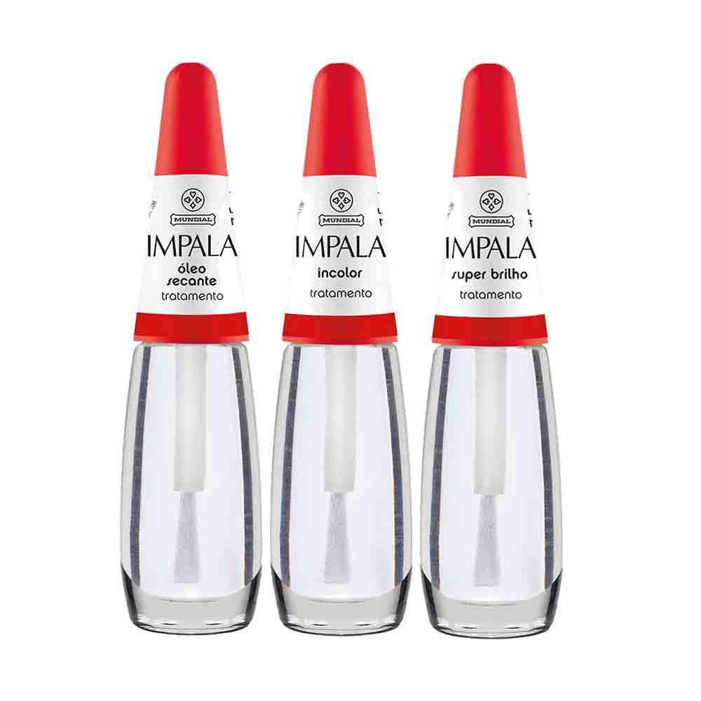 Kit 3 Un Bases Incolor Óleo Secante e Super Brilho Impala 7,5ml