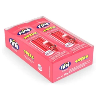 Bala Fini Tubes Regaliz Morango Doce 15g C/ 12Un - 180g