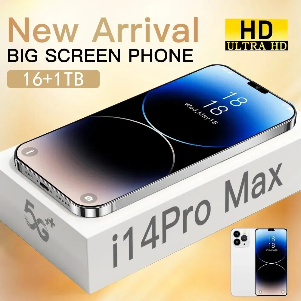 Smartphone i14 Pro Max 6.7 Polegadas 16GB 1TB Versão Global HD 8000mAh Telefones Celulares Originais 4G 5G Sim Celular-GoodLuckGift