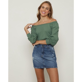 Blusa Feminina Cropped Manga Longa Verde