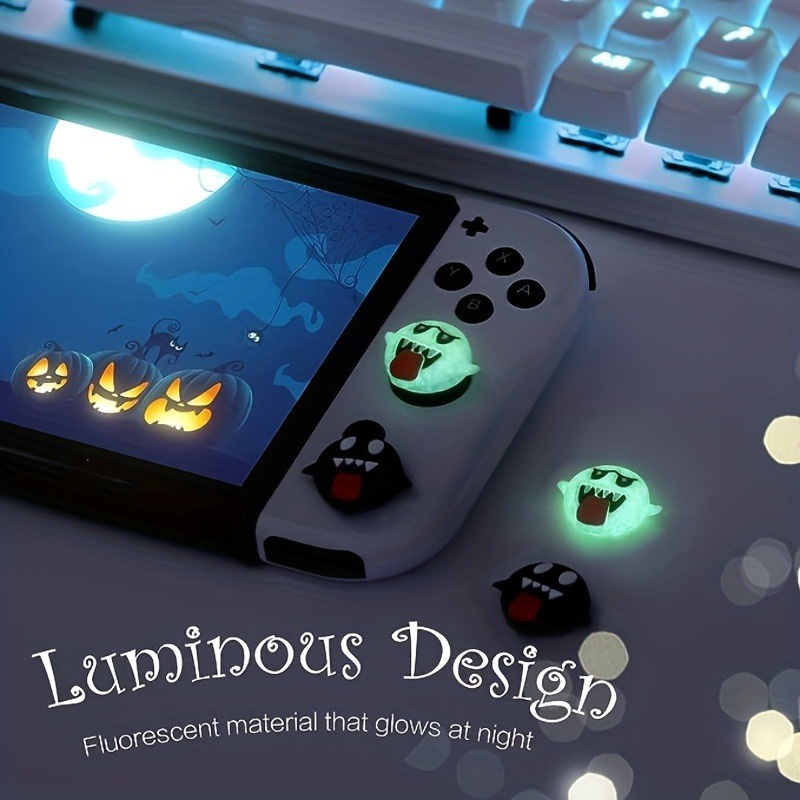 4pcs Cute Luigi s Mansion 3 King Boo Luminous Ghost Silicone Fantasma Luminoso Tampas De Macias Para Nintendo Switch Oled Lite Joystick Joycon Caixa