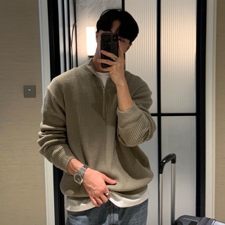 Suéteres Masculinos Suéter Simples Estilo Harajuku Retrô Preguiçoso zip