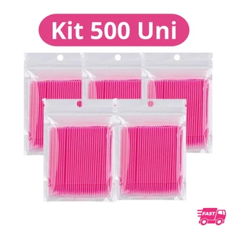Kit 500 Microbrush Cotonete Alongamento de Cilios Fio a Fio