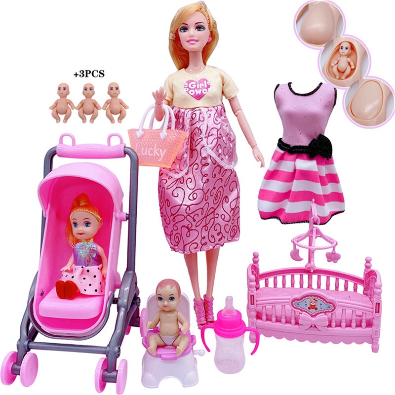 30cm Ken e Barbie Dolls Grávida com Barrigas Grandes, Família de 6 Set,  Finja Jogar Brinquedos das Meninas