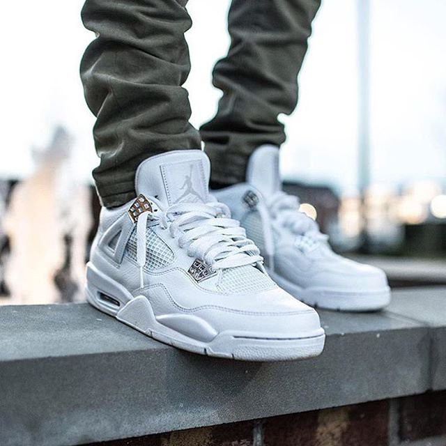 Oferta especial Nike Air Jordan 4 Pure Money aj4 White Silver Quarta Geração de Sapatos Femininos 308497-100