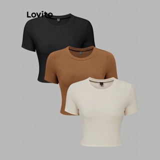 Lovito Camiseta Elegante Lisa Básica Para Mulheres L74ED115