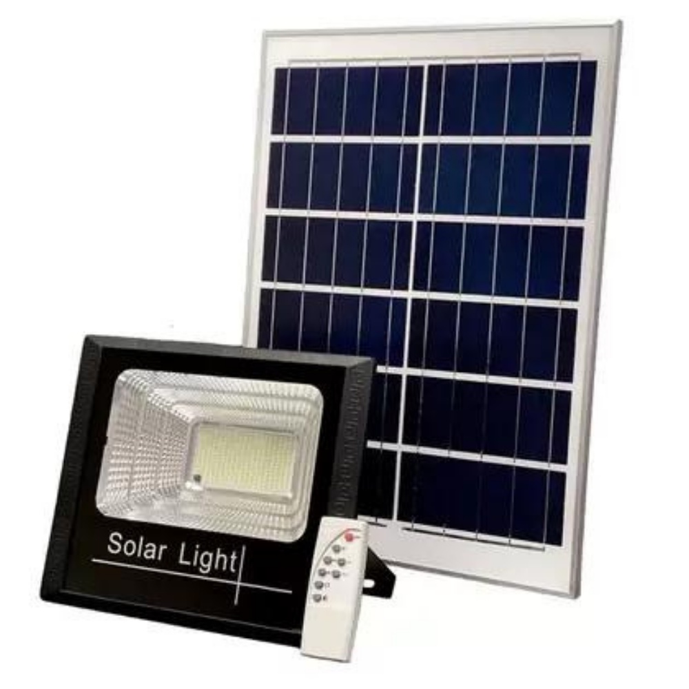 Refletor 50W 100W 200W 300W 400W + Painel Solar LED Branco IP67 + Controle Remoto - Iluminação Int e Ext