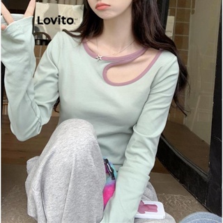 Lovito Camiseta Feminina Casual Com Recorte Liso E Contraste LNE41077