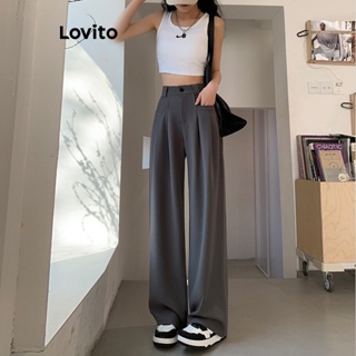 Lovito Calça Casual Com Bolso Liso Para Mulheres LNA41240