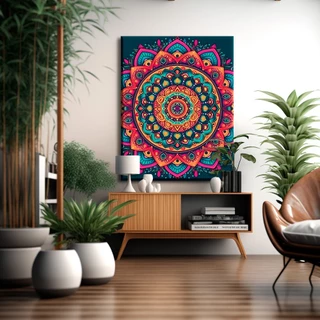Quadro Decorativo 110x80cm Mandala Colorida Luxo Casa Decoração De Parede Mdf Adesivo Sala Quarto
