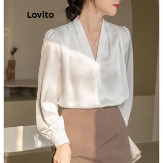 Lovito Blusa Elegante Plissada Lisa Para Mulheres LNE42004