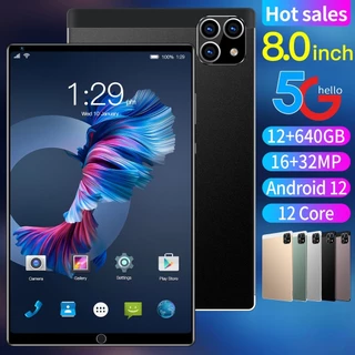 12GB + 640GB 8in IPS HD Android Tablet PC 5G Wifi Bluetooth Computador De Mesa Inteligente 16 + 32MP Câmera De Cartão Duplo