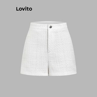 Lovito Elegante Shorts Básicos com Botões e Zíper para Mulheres LNE20143 (Branco)