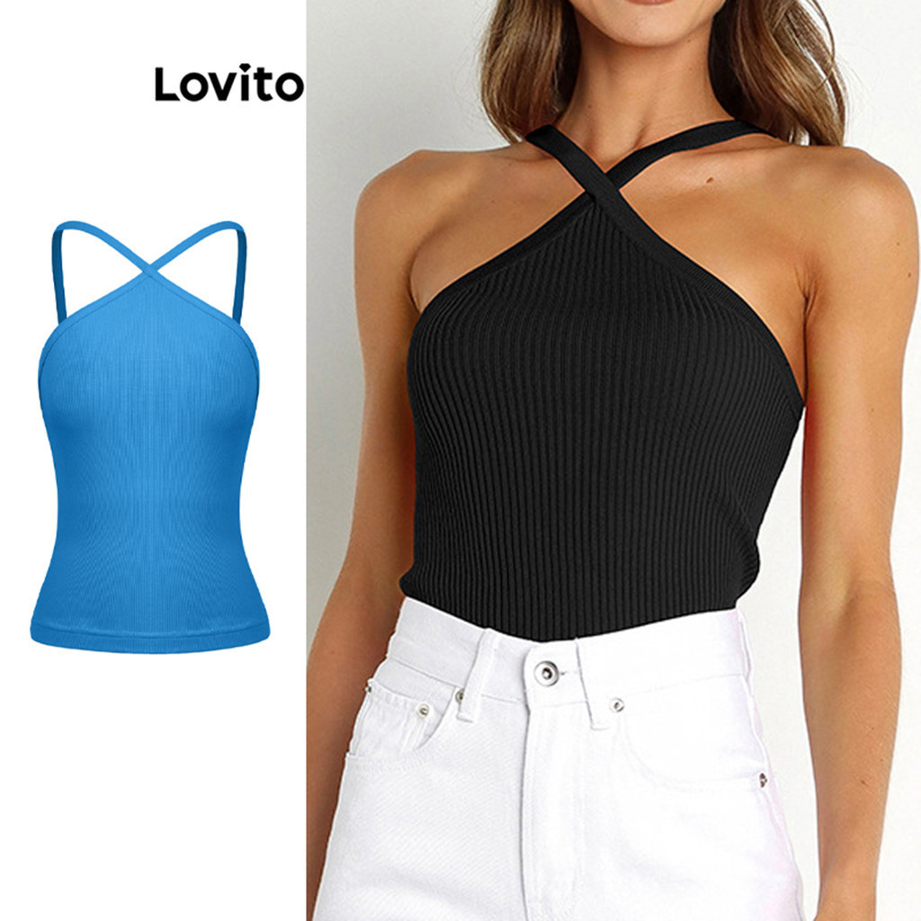 Lovito Regata Básica Casual Lisa Cruzada Cruzada Para Mulheres LNL41027