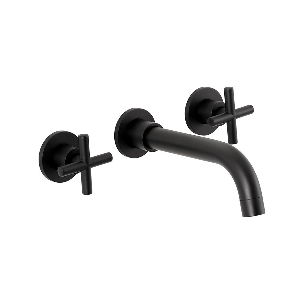 Torneira Para Banheiro Duplo Comando de Parede Cariús Pingoo - Preto