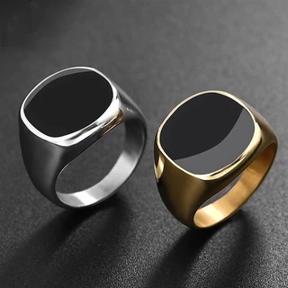 Anel Pedra Dourado Onix Aço Titânio Masculino