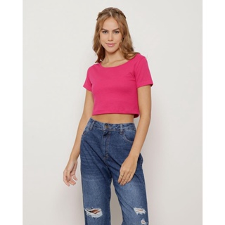 Blusa Cropped Canelada Tiras Trançadas Rosa
