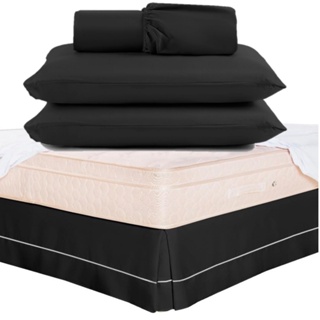 Kit Jogo Cama Lencol Casal Padrao 3Pcs Lisoc/ Saia Box Ponto Palito Protecao Lateral Quarto