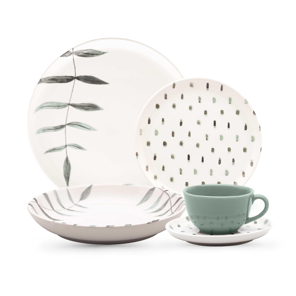 Aparelho de Jantar e Chá 30 Peças Oxford Flat Samambaia