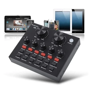 Placa de Som V8 Interface Áudio Mixer USB P2 P10 Mic Fone Modulador Bluetooth PC Smartphone Bateria Interna