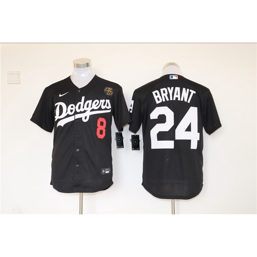 MLB Dodgers Front 8 Back 24 Kobe Bryant Throwback Black Cool Base Men Jersey