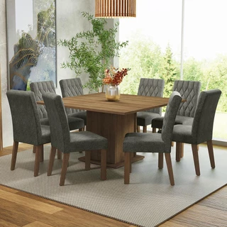 Conjunto Sala de Jantar Mesa Tampo de Madeira 8 Cadeiras Rustic/Silver Leila Madesa em Oferta na Shopee