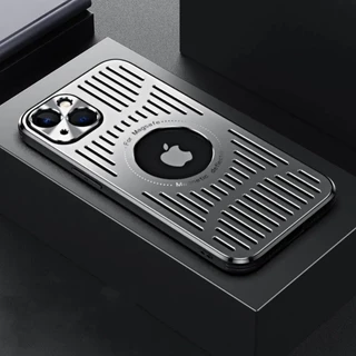 Moda Metal Dissipação De Calor Capa Magnética Para iPhone 14 Pro Max 13 Promax 12 15 Tampa De Carregamento Sem Fio Com O Logotipo Do Furo