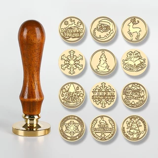 Natal Série Selo Selos Cabeça Com Punho de Madeira Retro Latão Selagem Cera Ferramentas DIY Party Convite Envelope Craft