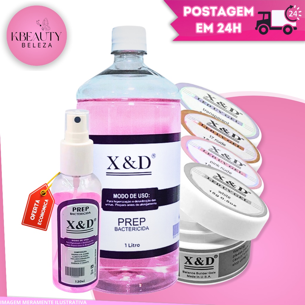 Kit Preparo para unhas 4 Geis + Prep de 120ml + Prep de 1 Litro