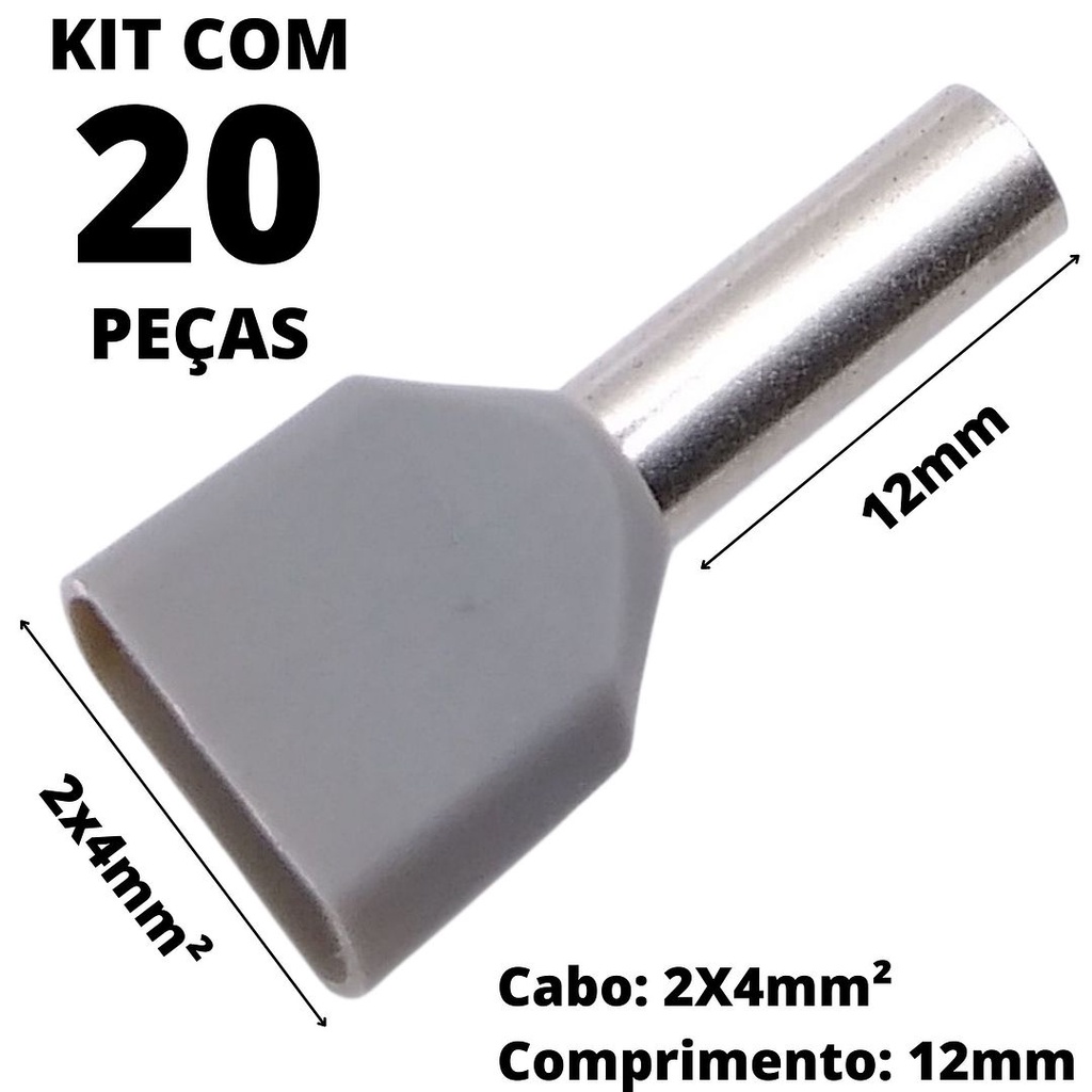 20un Terminal Tubular Ilhós Pré-isolado Duplo Para Cabo de 4,0mm² Metal ...