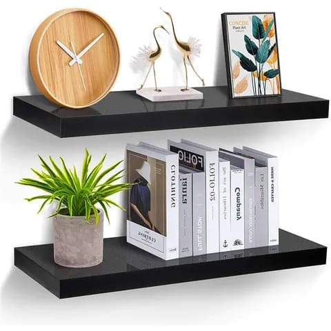 kit 2 pratileira decorativa nicho em mdf preto sala e quarto