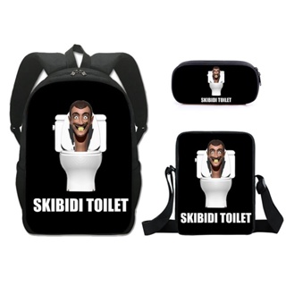 Skibidi toilet vaso sanitário impresso por pessoa, conjunto de três peças, mochila escolar, grande capacidade, bolsa de poliéster e ombro duplo