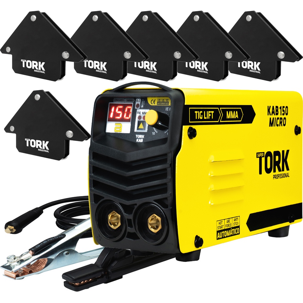 Aparelho Máquina Inversor de Solda 150A Tig Lift MMA 220v + 6 Esquadro Tork