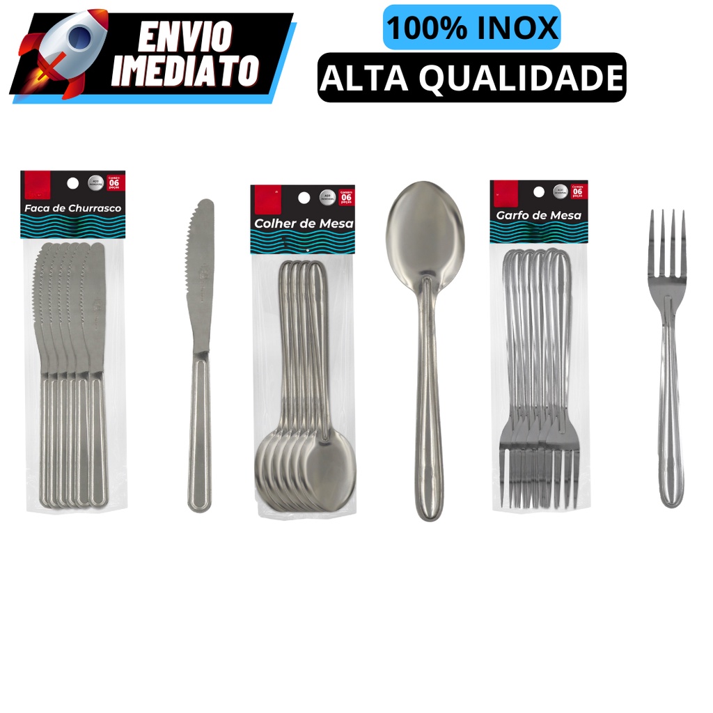 Kit 6 Talheres Inox (Garfo/Faca/Colher) - Monte seu Faqueiro | Shopee ...