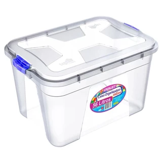 Caixa Organizadora Grande Multiuso Tampa Com Trava 56 Litros