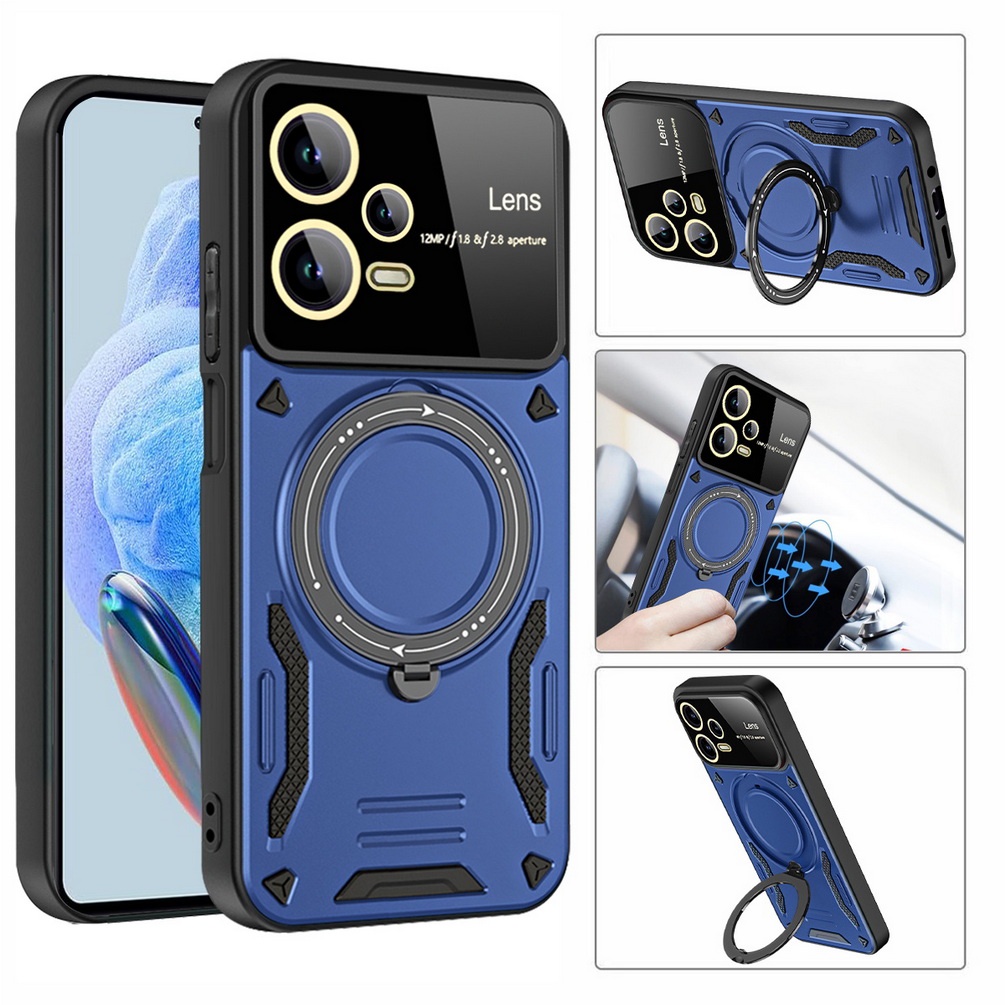 Capa Protetora Multi-Funcional De Metal Magnético Preguiçoso Para Telefone Xiaomi Redmi Note 12 Pro Plus 5G Note12 12S 4G Redmi12 12C À Prova De Choque